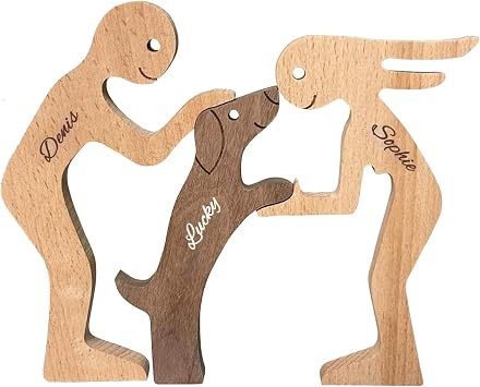 Personalized Wooden Dog Statue, Small, Brown, Rustic, Tabletop Mount, Animal Theme, Custom Engraving, Perfect for Dog Mom/Dad Gifts, Pet Memorials
