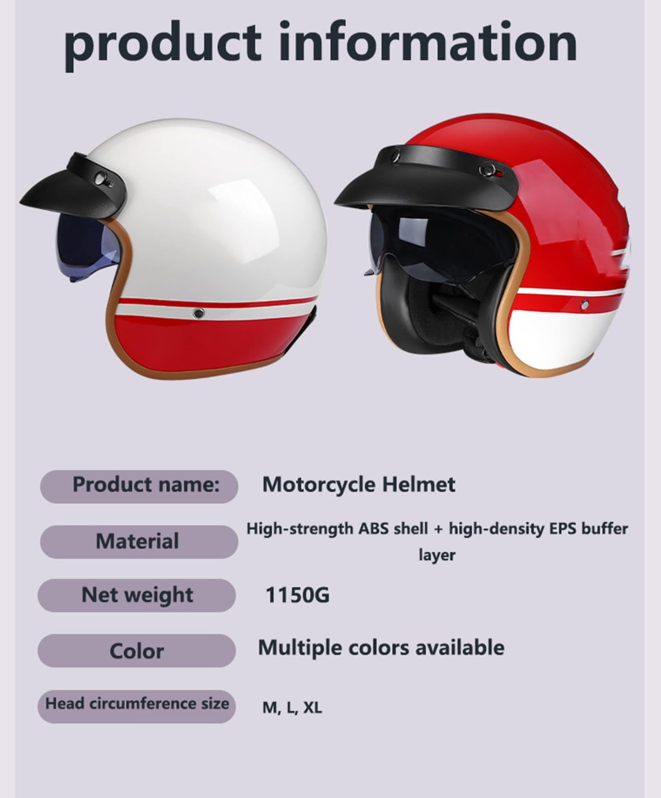 Vintage Face Ouverte Casque Moto, Dot/ECE Homologué 3/4 Retro Demi Casque Jet, Adulte Homme Et Femme Scooter Chopper Cruiser Casque Moto avec Brim Cyclomoteur Casque