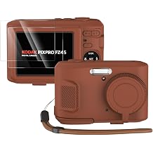 Camera Case for KODAK PIXPRO FZ45, Built-in Lens Cap Soft Silicone Protective Case for KODAK PIXPRO FZ45 Accessories, Includes 2 Screen Protectors and 1 Wrist Strap Brown