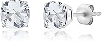 Vista 15 de 925 Sterling Silver Cushion Cut Gemstone Stud Earrings for Women 6MM Hypoallergenic Birthstone Stud Earrings Anti Tarnish Silver Earring Studs