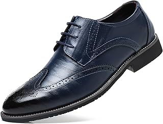 Men's Classic Leather Formal Business Oxford Wingtip Lace Up Retro Casual Dress Shoes for Men Comfortable - Buy now