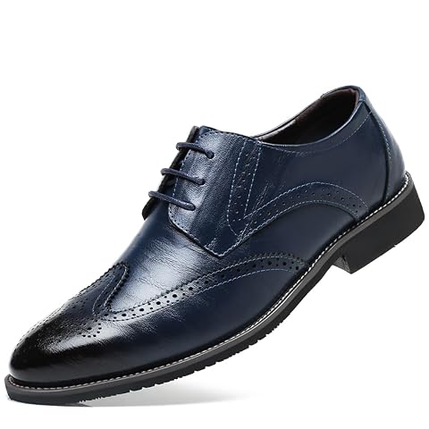 Mens Classic Leather Formal Business Oxford Wingtip Lace Up Retro Casual Dress Shoes for Men Comfortable