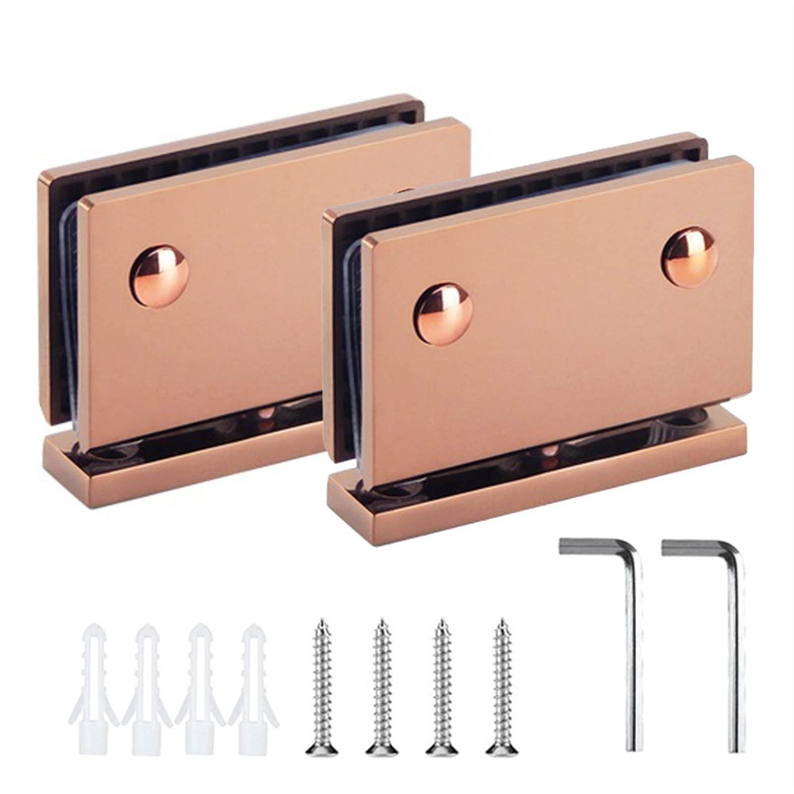 2PCS 360° Glass Door Hinges, Heavy Duty 304 Stainless Steel Glass Bathroom Door Clip for 6-12mm Frameless Glass(Rose)