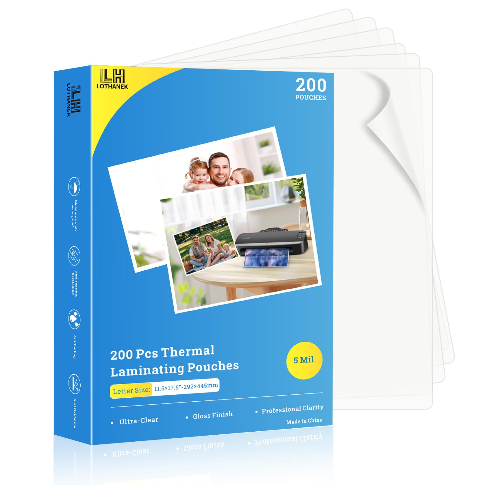 200 Pack Thermal Laminating Pouches 5 Mil, 11.5X 17.5 Inches Clear Laminating Sheets, Wide Size Compatibility Office Laminating Supplies for Letter, Photo, Card and ID Badge (200)