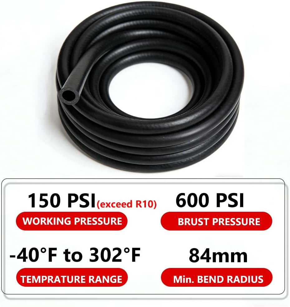 3/4 Inch Fuel Line Hose 150 PSI R10 Push Lock Hose - for Gas, Diesel, E85, Oil & Hydraulic Fluid - Flexible Replacement for Fuel Pump, Supply & Return Lines