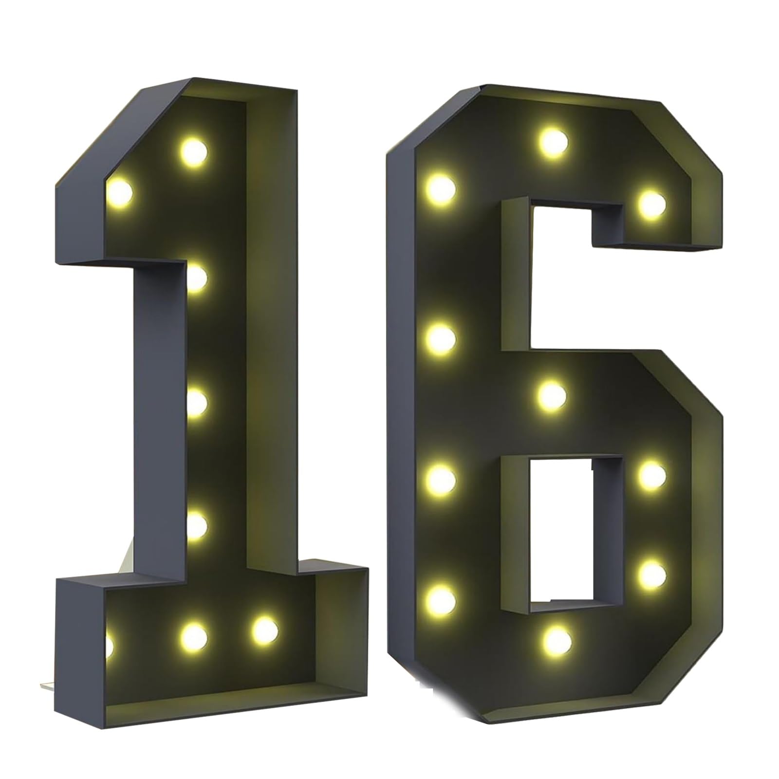 2.3FT/3.3FT/4FT Marquee Light Up Numbers, Black Giant Marquee Number 16 21, Pre-Cut Foam Board Set Can Be Used for Birthdays,Weddings, Party Anniversaries(16,100cm(3.3FT))