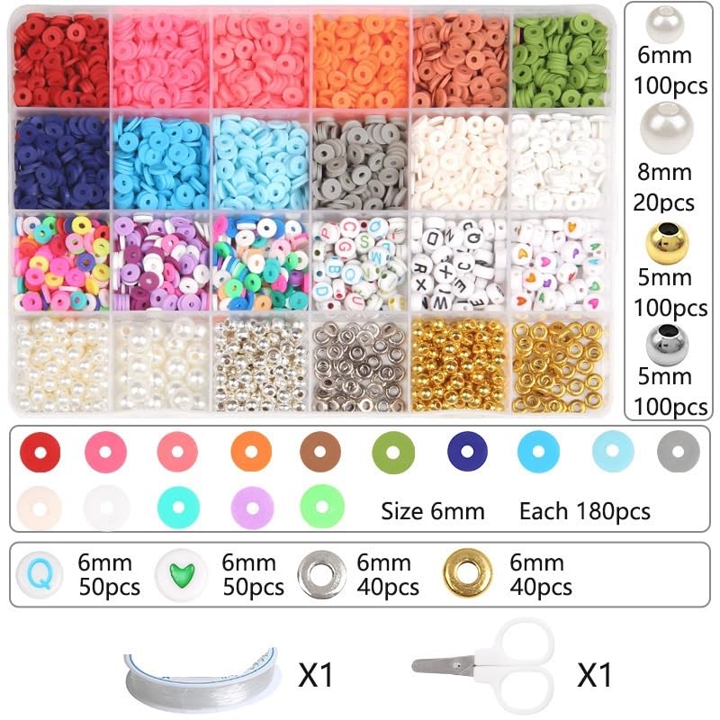 Abalorios Para Hacer Pulseras Kit de cuentas espaciadoras arcilla redondas planas, letras, caja abalorios perlas concha for fabricación joyería, conjunto collar y pulsera DIY(NO.2)