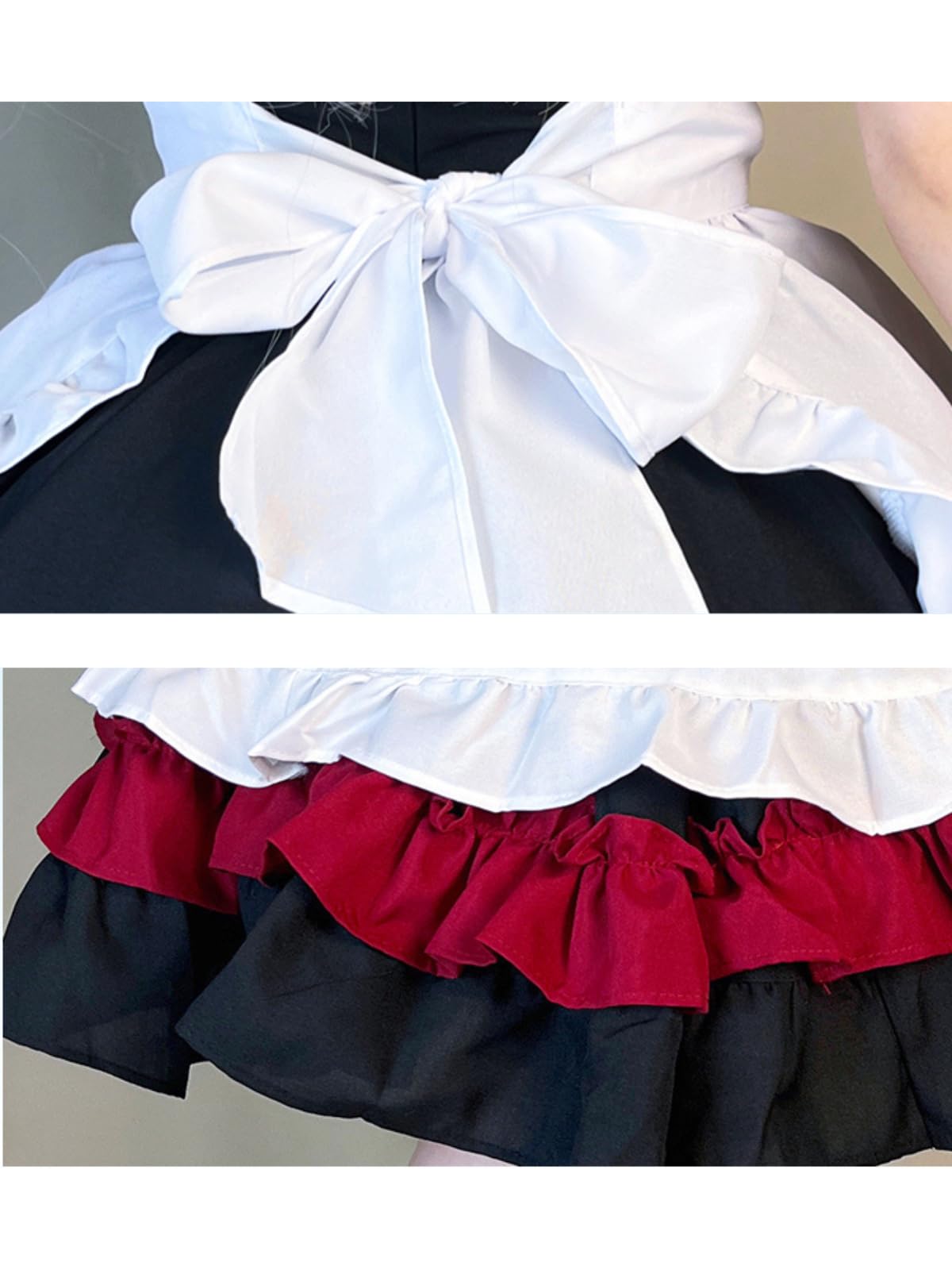 GRAJTCIN Womens Anime French Maid Outfit Lolita Cosplay Dress Halloween Costume with Socks: Large Red