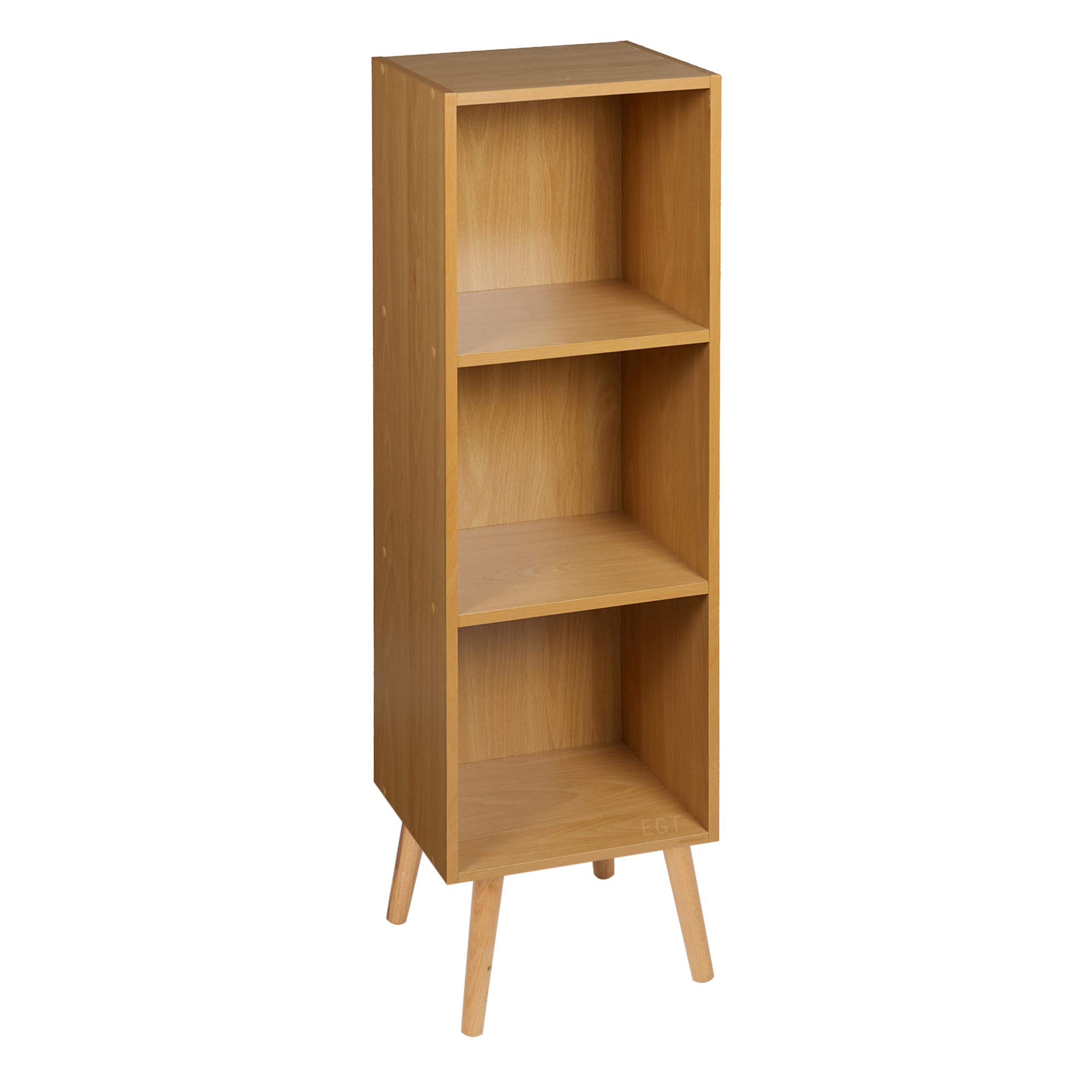 URBNLIVING Wooden Storage 3 Tier Bookcase Scandinavian Style Legs Unit (Beech Bookcase, Beech Legs)