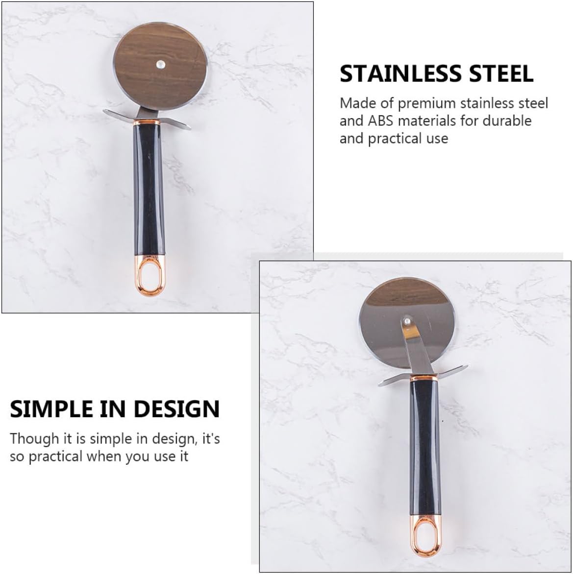 Stainless Steel Pizza Wheel Cutter, Gold Handheld Pastry and Bread Slicer with Sharp Blade, Kitchen Tool for Baking and Cooking Use
