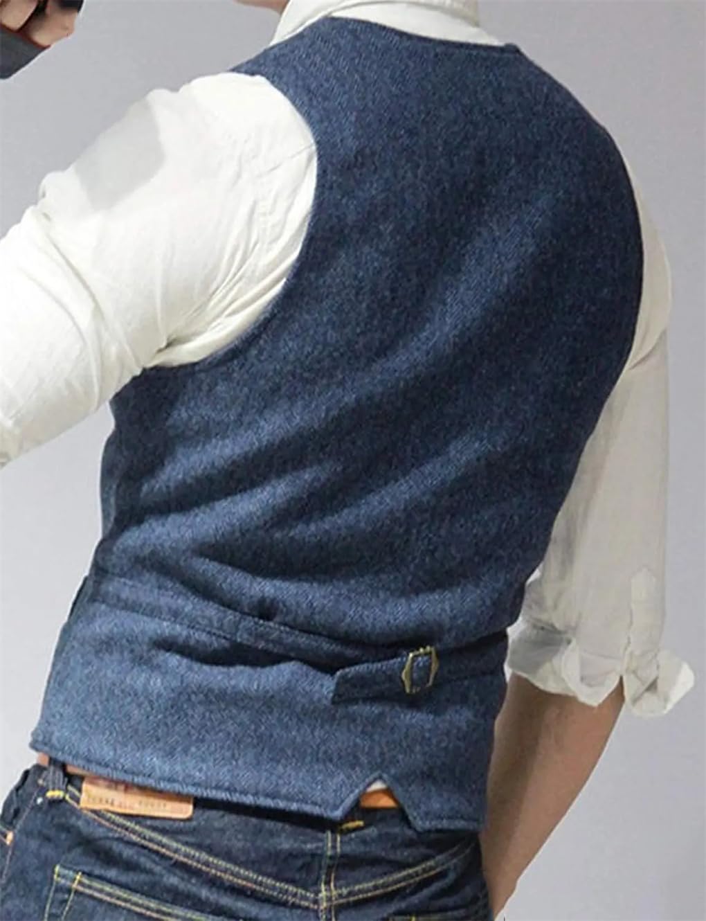 Kiioouu Chaleco de traje clásico casual para hombre, cuello en V, espiga, ajustado, chaleco de negocios para boda