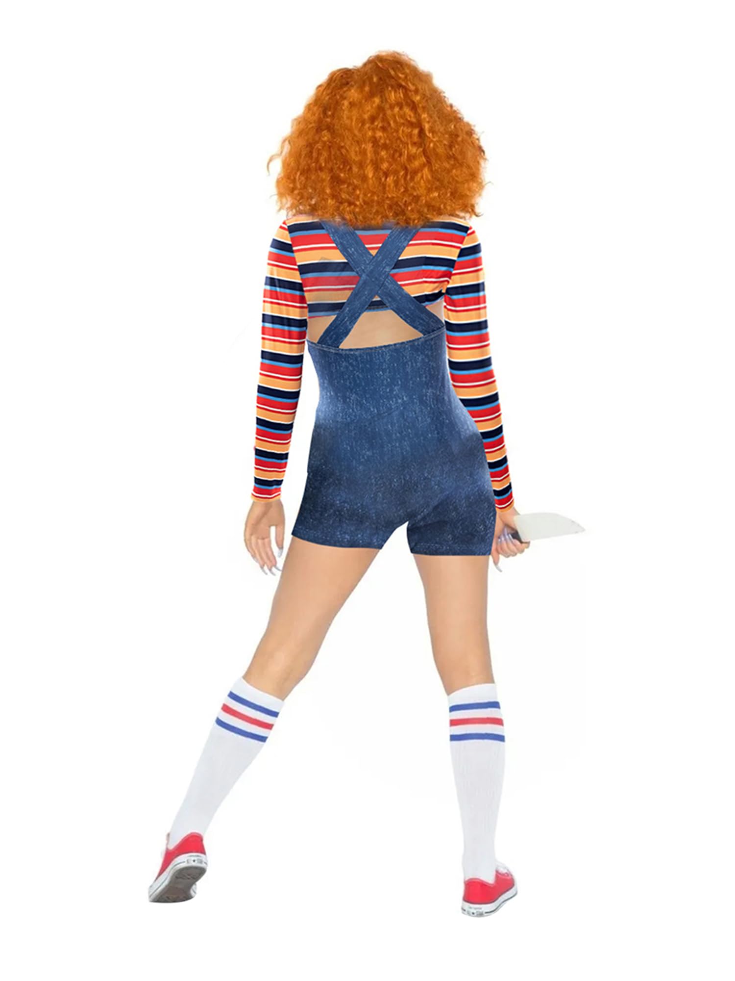 Springcmy Women 2 Pcs Halloween Cosplay Costumes Scary Nightmare Killer Doll Wanna Play Movie Character Dress Chucky Doll Costume Set (A-Blue - Image 2