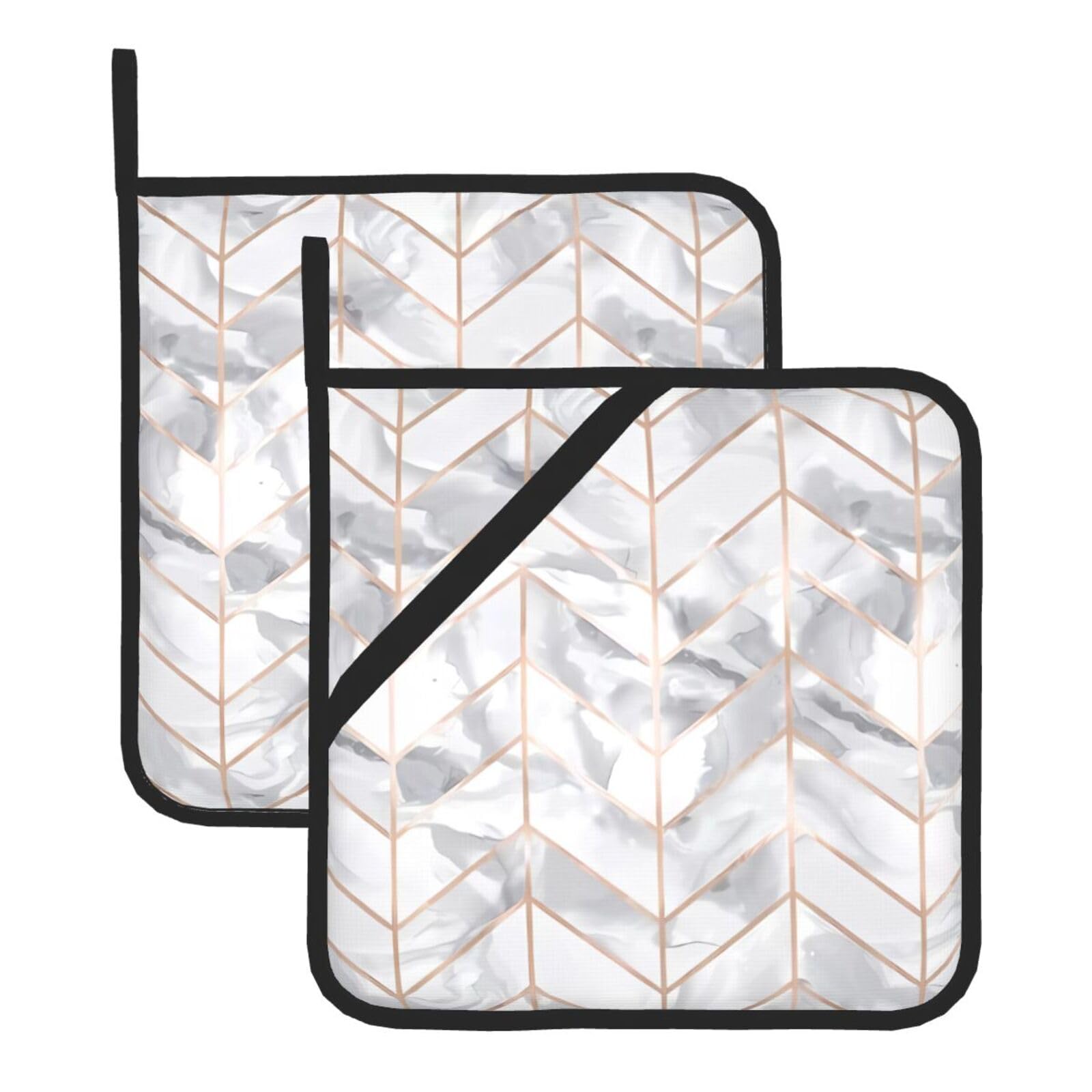 WHJDPP rose gold marble design background Prints Square Hot Pads for Kitchen - Waterproof Pot Holders Set of 2, Durable Trivets with Pocket & Hanging Loop for Hot Dishes & Oven Use