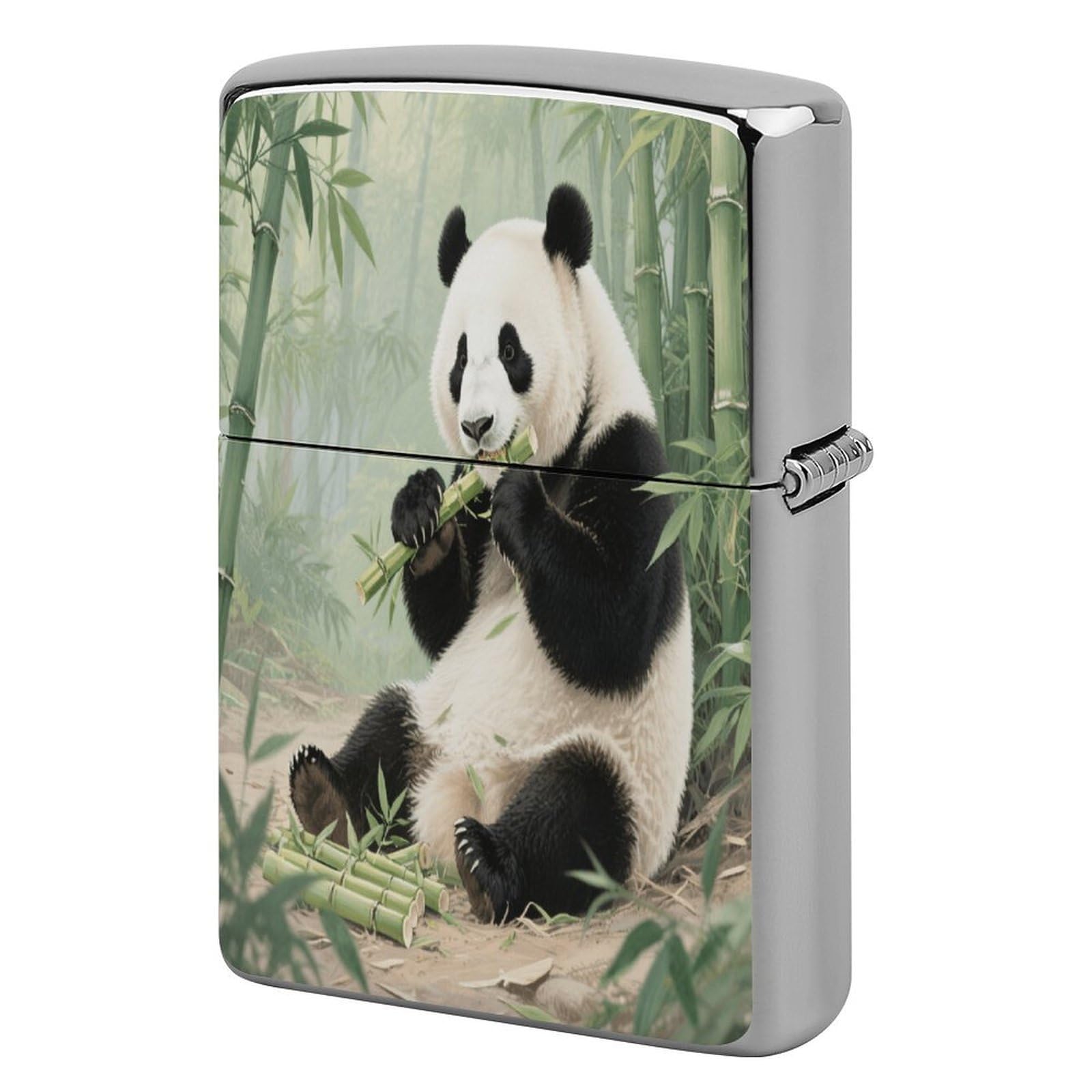 Fekiloot Style Giant Pandas Eating Bamboo Lighter Case Cover Metal Lighter Case
