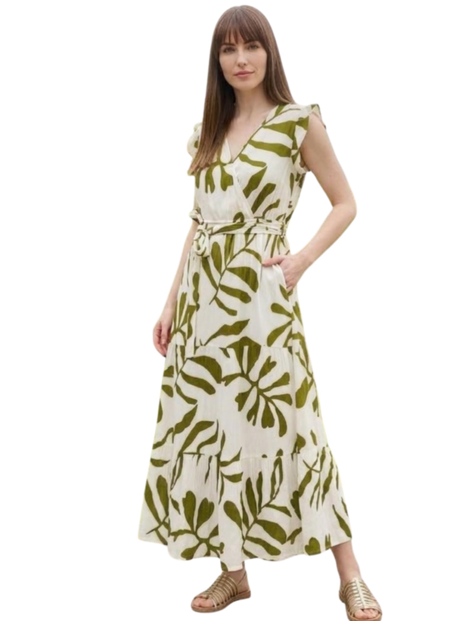 modestouze attires Women's Modern Fit Leaf Pattern Rayon Maxi Dress with Cap Sleeve V-Neck Ankle Length and Pull On Closure Type | Women Dress Western | Summer Dresses for Women-picture-37