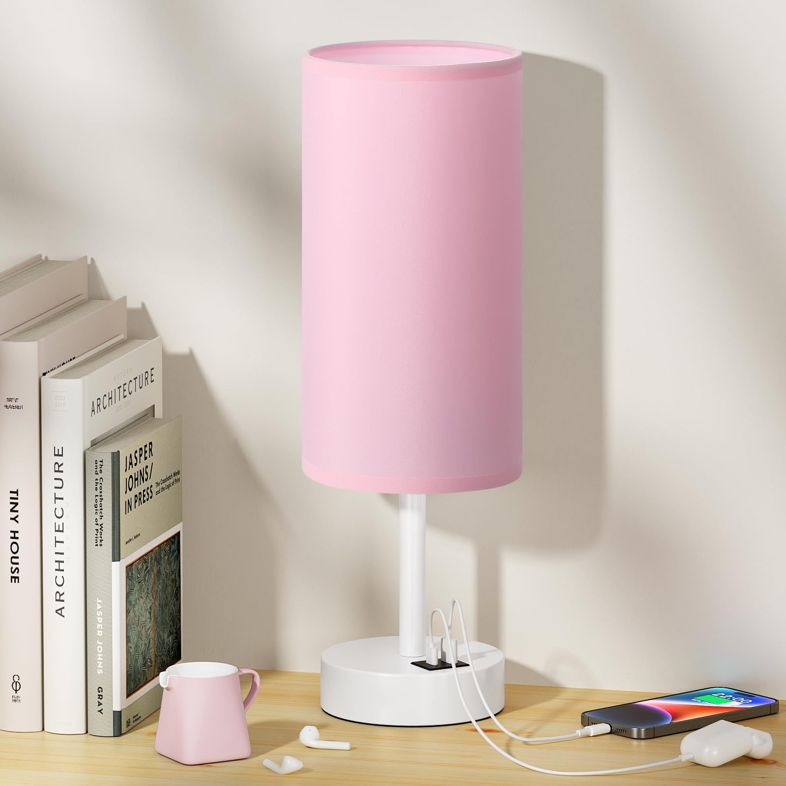 Aooshine Bedside Lamps, Table Lamp for Living Room Bedroom, Touch Lamps Bedside with USB A+C Charging Ports, Dimmable Small Lamp with Fabric Shade for Kids Room, Study, Dorm, Office(Bulb Included) — view 16