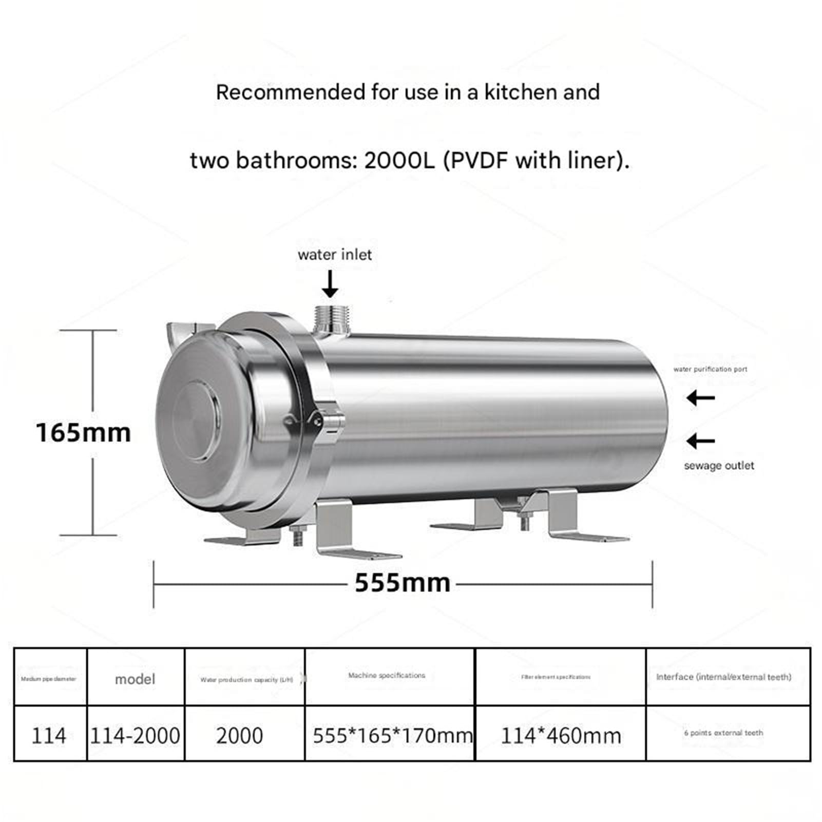 2000L Edelstahl-Wasserreiniger for das ganze Haus, Haushalts-Ultrafiltrations-Wasserreiniger, der nicht zerlegt werden muss Einfache Installation