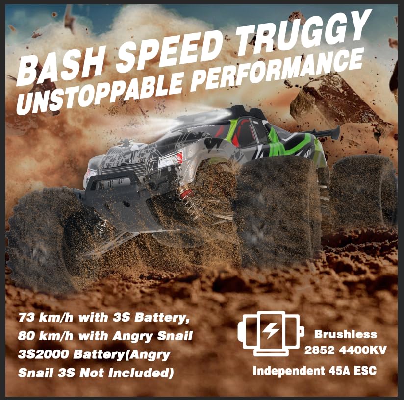 TINGEN 1:10 Brush RC Car for Adult Real 46KM/H Off Road for All Kind of Terrain 4WD Remote Control About 100Meter(Green)