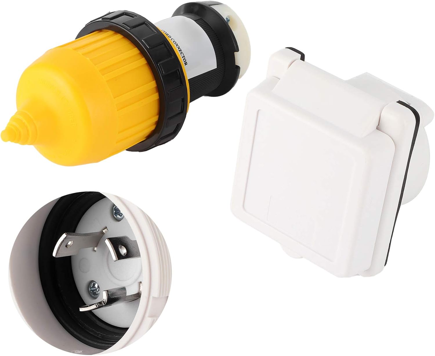 Brilluxa 30 AMP RV Power Inlet Kit, Twist Lock Cord End Connector, US Plug, 3pcs RV Power Plug Set