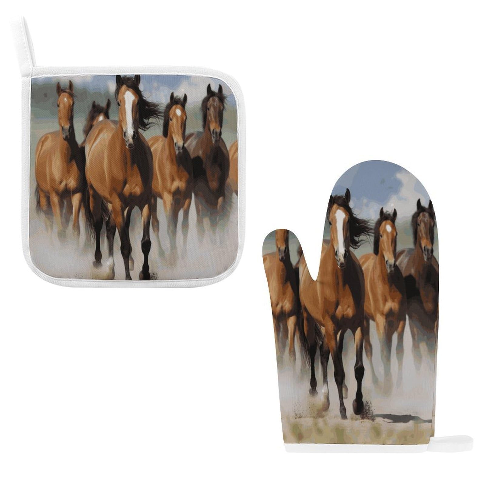 Btcowzrv Style Horses Oven Mitts And Pot Holders 2Pcs Set