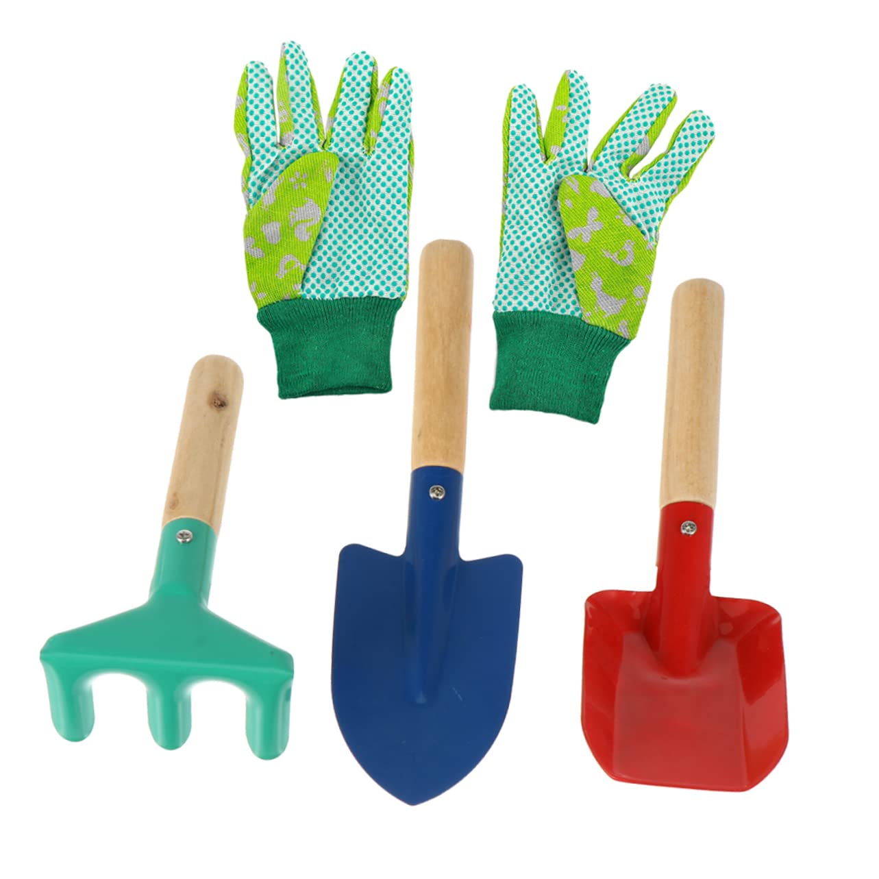 FELTECHELECTR 5Pcs Gardening Tools Garden Shovel Rake Trowel and Gloves for Outdoor Gardening for Boys and Birthday Present