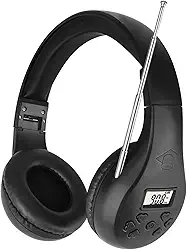 ZHIWHIS Rádio portátil FM, fone de ouvido estéreo com LCD, dobrável, receptor de conferência de bolso, fones de ouvido pequenos sem fio/com fio operados por 2 pilhas AA para caminhar/correr ZWS-600