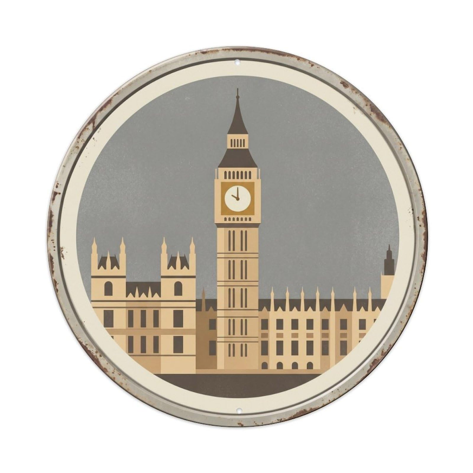 BigBen Historic Clocktower Travel 1 Metal Tin Sign Plaque Wall Decor for Cafe, Club Bar, Office, Home Garden Round Metal Poster 8x8Inch