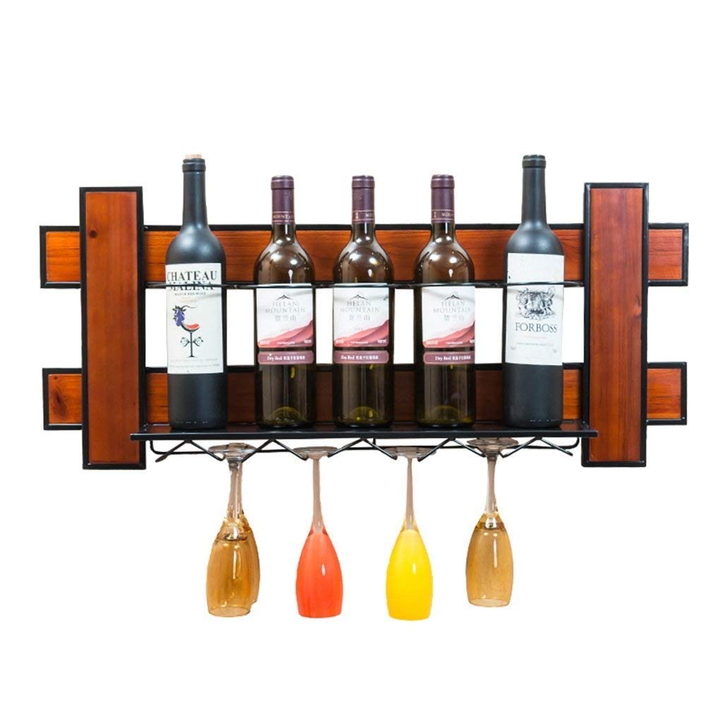 Casier à vin mural avec porte-verre suspendu et barre de sécurité