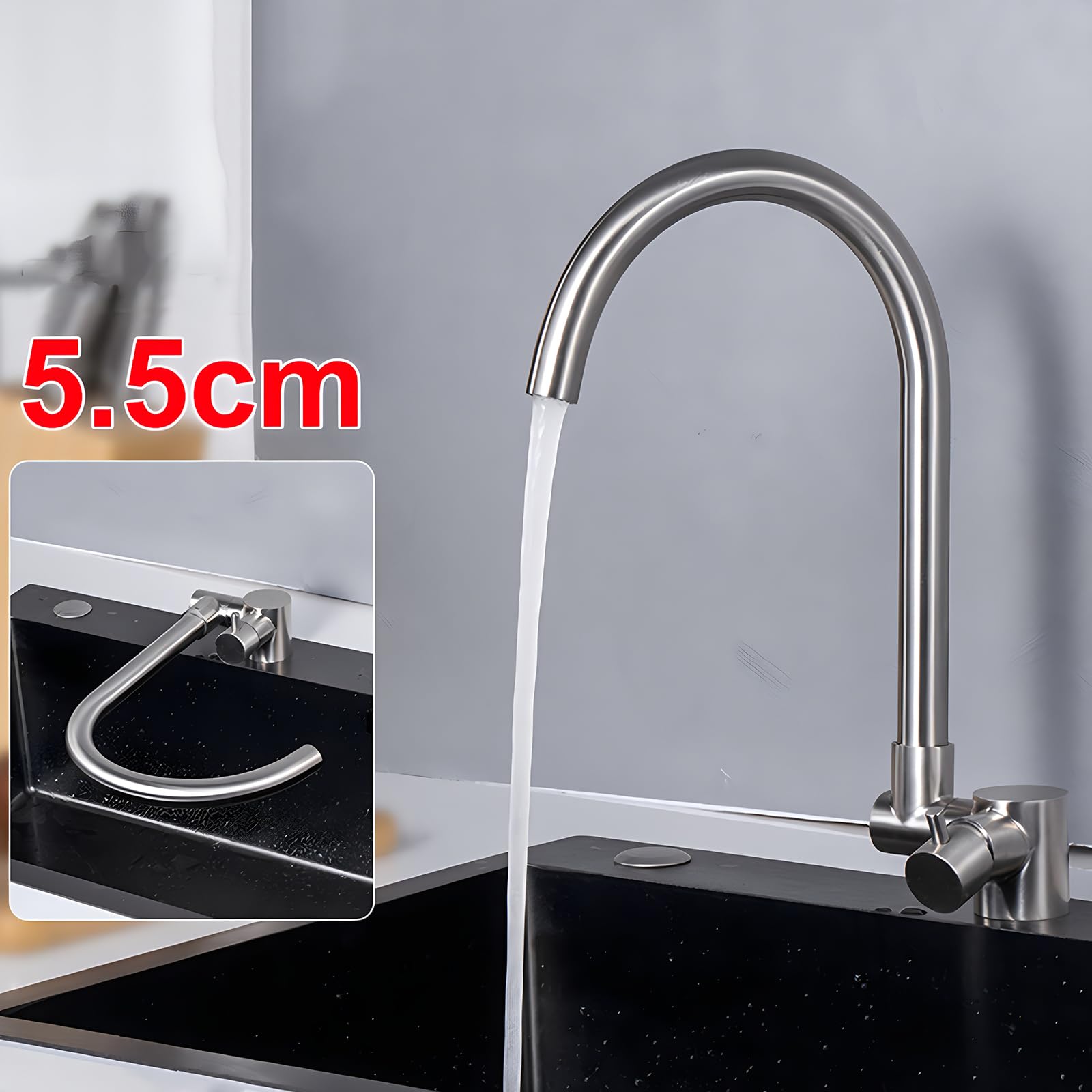Grifo mezclador plegable de acero inoxidable cepillado con boquilla giratoria para caravana