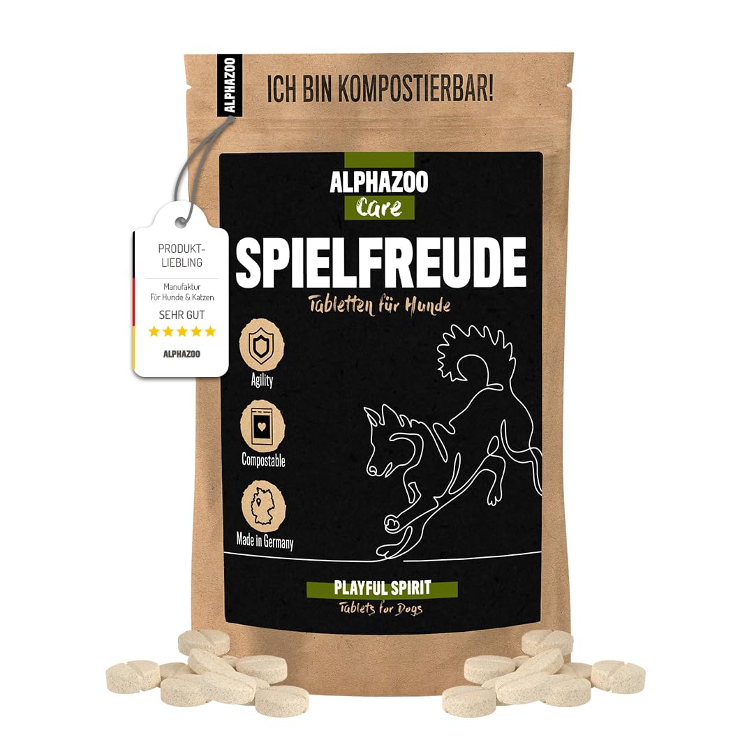 alphazoo Spielfreude Tabletten für Hunde 180g - Ergänzungsfuttermittel mit Glucosamin, Chondroitin - Muschelfleischmehl, Teufelskralle, Weidenrinde - für Bewegungsapparat & Gelenke - Made in Germany