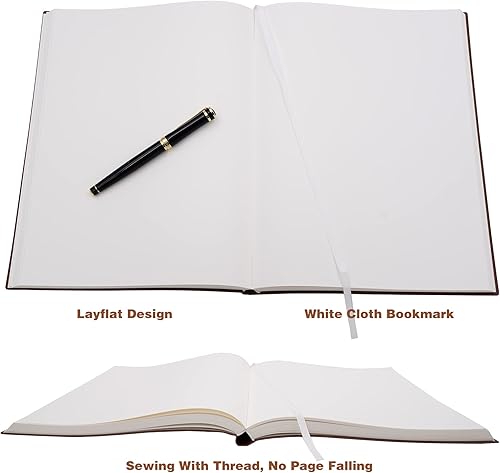 Miniatura 5 de Cuaderno grande en blanco para escribir dibujos, cubierta de piel sintética suave, papeles de 3.53 ozm, 320 páginas, cuaderno de bocetos A4 de 8.4 x