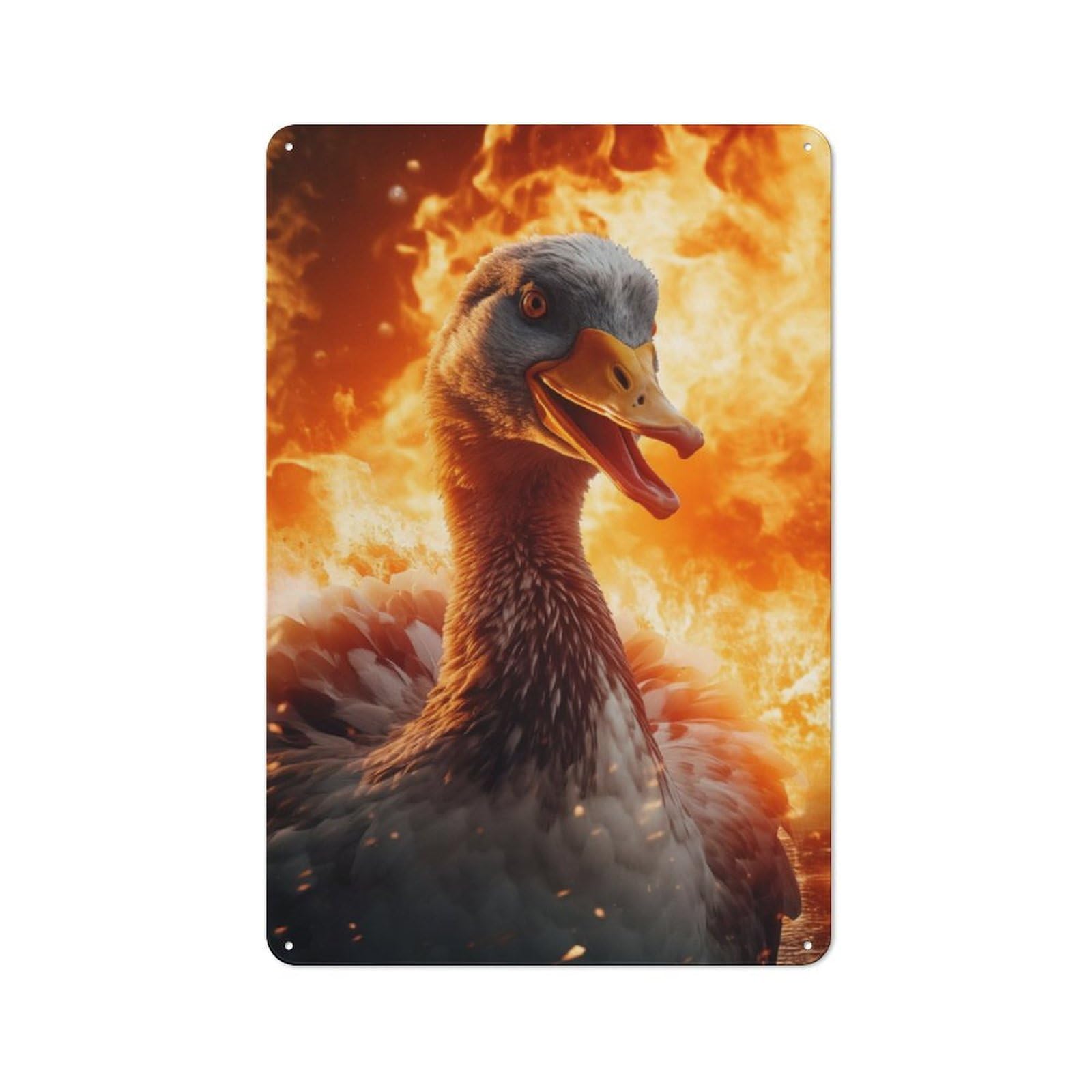Junmoney Evil Goose Fire Flames Industrial Decorative Metal Plaque 30X20cm, Studio Wall Art For Flat, Bar, Studio Or Gallery Wall