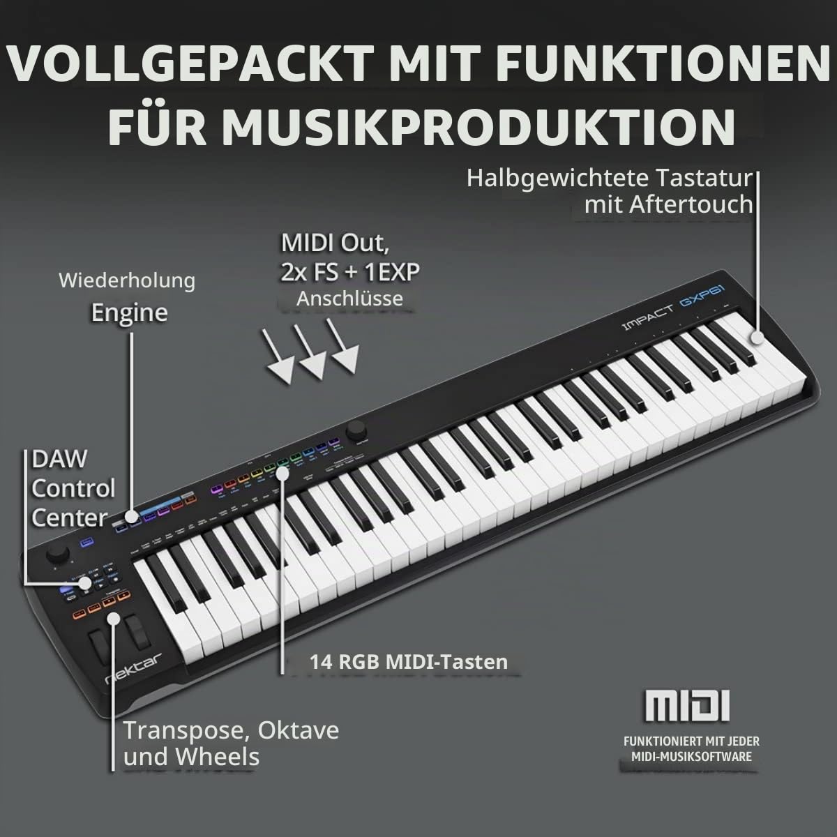 Nektar Impact GXP61 | USB MIDI Controller Keyboard with Nektar DAW Integration