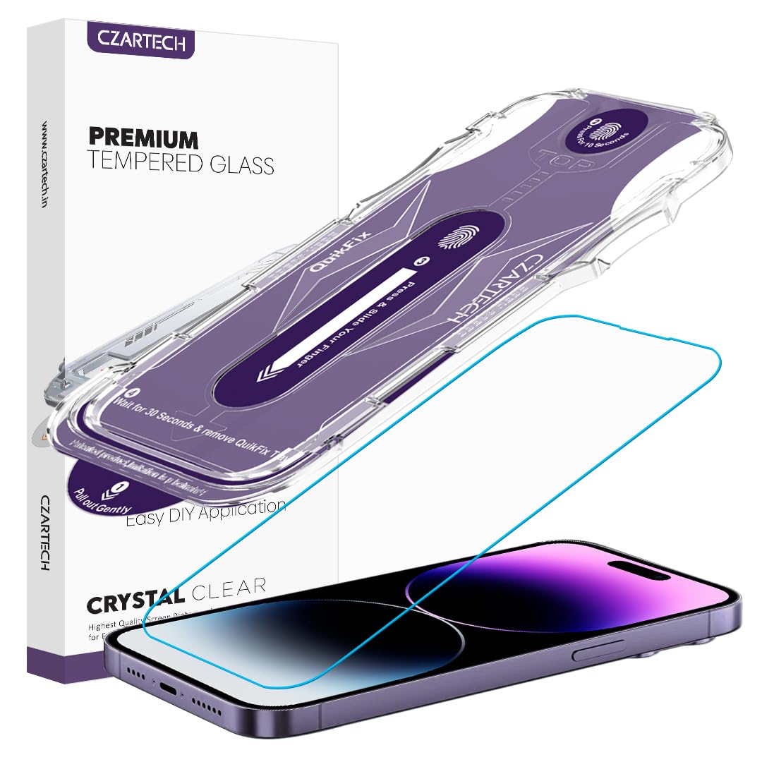 Czartech (Auto Align Quick Fix Tempered Glass Screen Guard Protector for iPhone 14 Pro (6.1 Inch) with Easy Installation Kit (Pack of 1)-image-25
