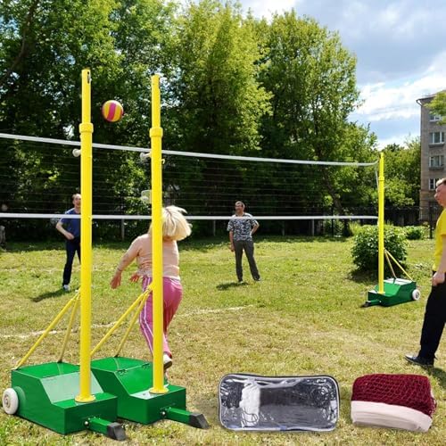 Mobile Badminton & Volleyball Net with Wheels, Stable Base for Indoor/Outdoor Use, Family Games, Green Color - Perfect for Backyard Fun & Sports Activities