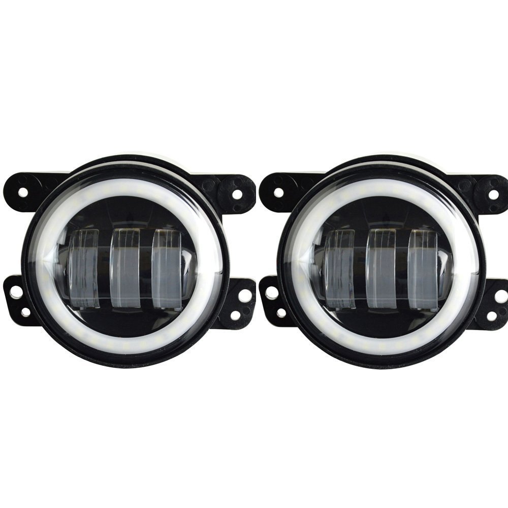 SXMA 4inch 60W LED Fog Lights with white Halo Ring for Jeep Wrangler JK Front Bumper Boat Lights (One Pair)