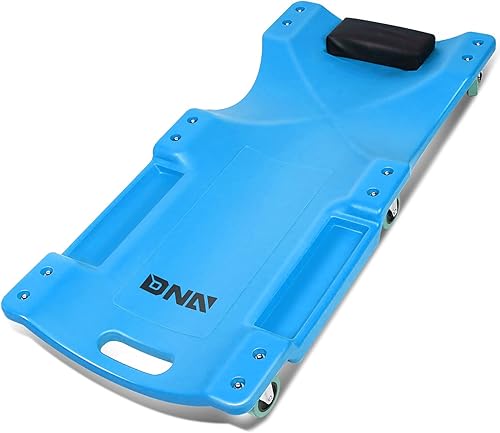 Miniatura 99 de DNA MOTORING Enredadera de plástico de perfil bajo de 40 pulgadas con reposacabezas acolchado, bandejas de herramientas y 6 ruedas, verde