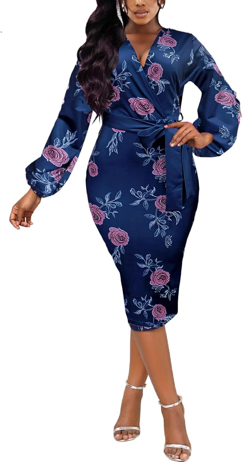 Xinlees Women's Elegant Dresses Sexy Bodycon Long Sleeve Pencil Business Dresses - Image 2