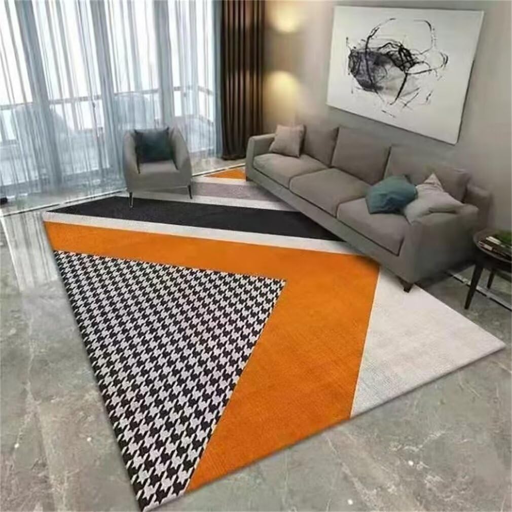 Tapis anti-poussière doux à carreaux orange pour la maison