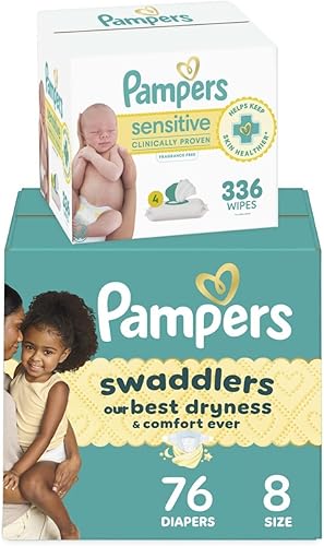 Miniatura 26 de Pañales tamaño 2, 186 unidades y toallitas para bebé, pañales desechables Pampers Swaddlers y toallitas para bebés de agua sensibles, paquetes