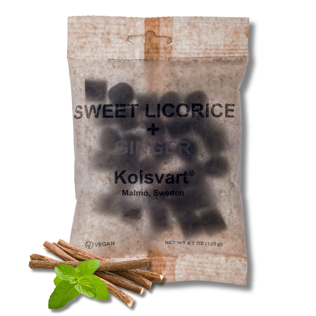 KOLSVART Swedish Candy, Roding Shaped, Classic Shaped Gummy Candy, Vegan, Gluten Free, Sweet & Ginger Licorice, 4.2oz (1-Pack)