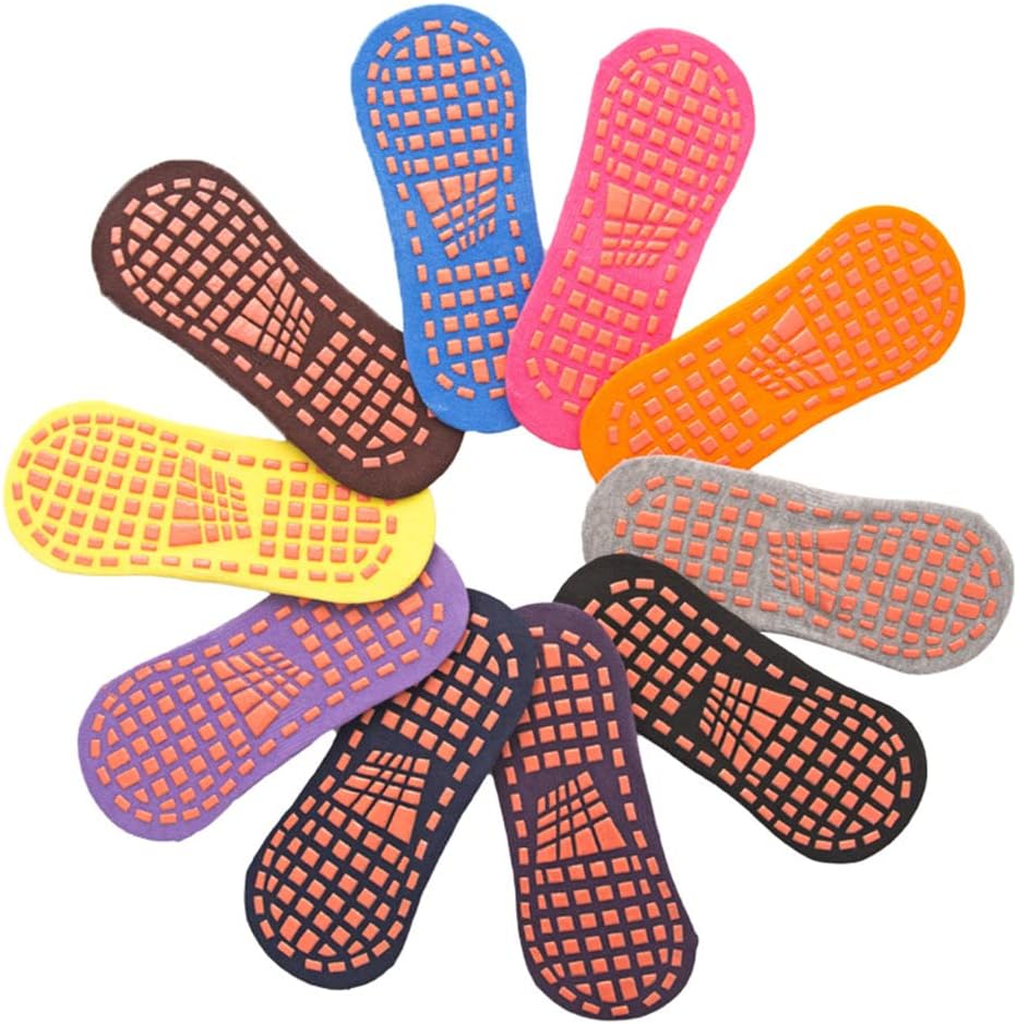 10Pairs Trampoline Socks Non Slip Grip Socks Yoga Pilates Socks Cushioned Sole Grip Socks for Men Women Pilates Barre
