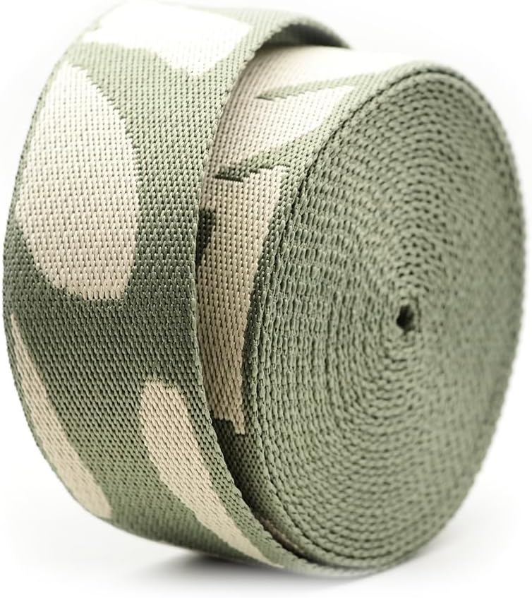 CRAFTMEMORE 1.5 Inches Cotton Poly Webbing Strap, Nature Leaf Pattern Heavy Webbing for Arts and Crafts, Bag Strap (Olive Green Ivory x 50 Yards)