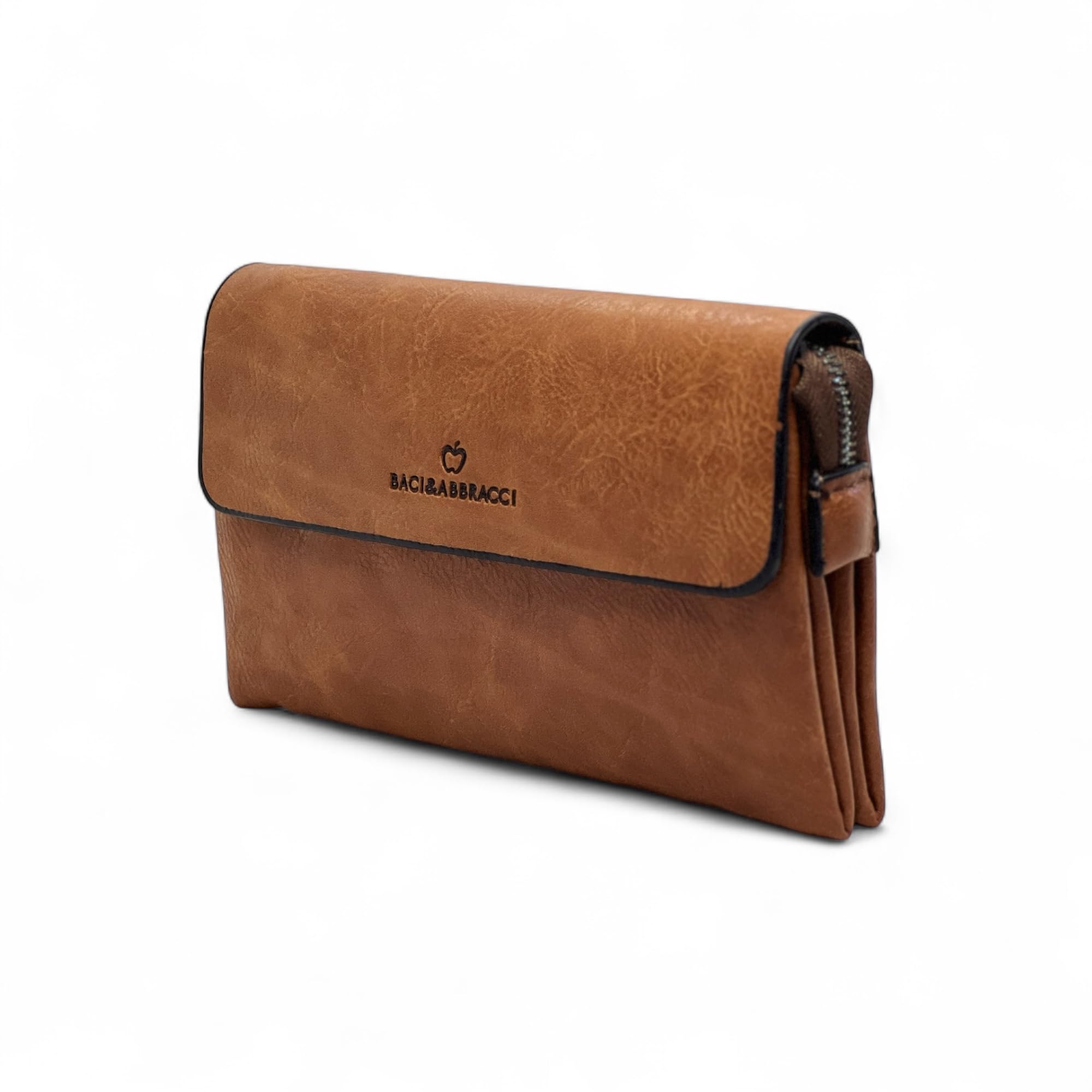 Pochette Firmato Baci & Abbracci Uomo Donna Ragazzo Slim con Cinturino Clutch da Polso Borsetta compatta in Ecopelle Chiusura a Cerniera Clutch Nero Borsello in Offerta