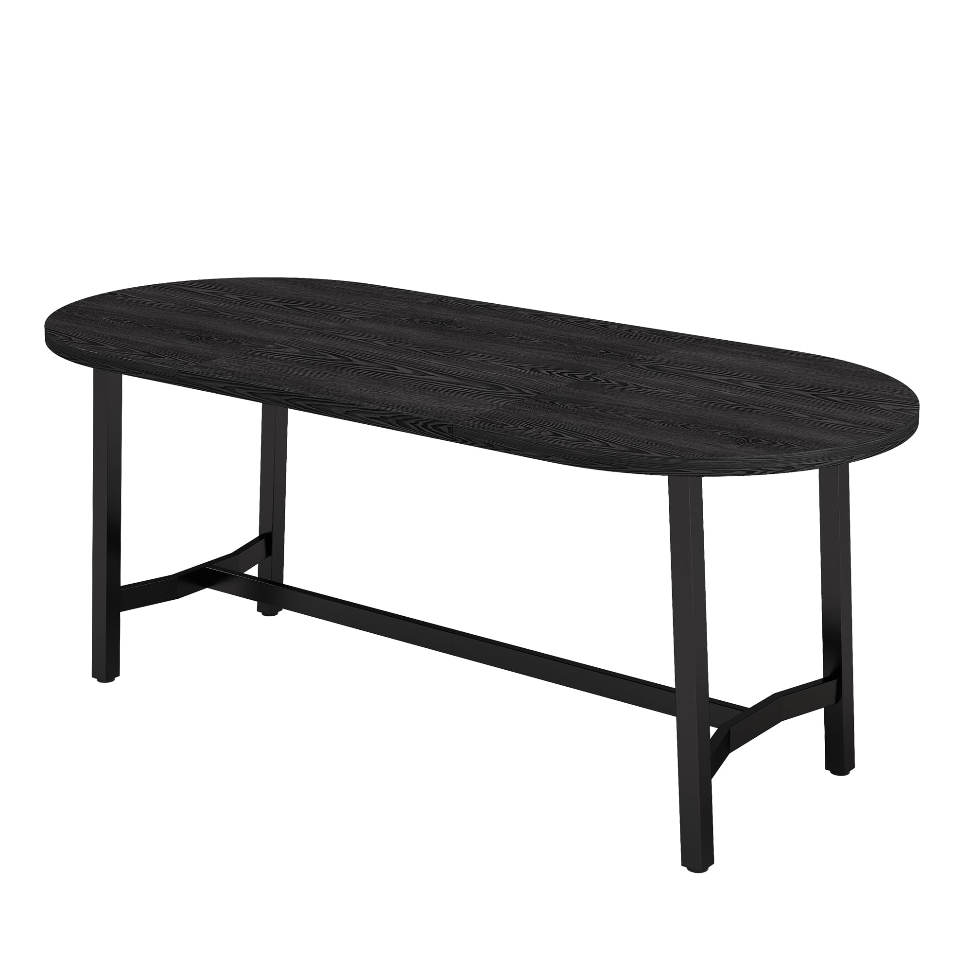 SACOOL Tavolo da pranzo, 180 x 80 x 75 cm, per 6-8 persone, angoli arrotondati, stile semplice, gambe in ferro, nero