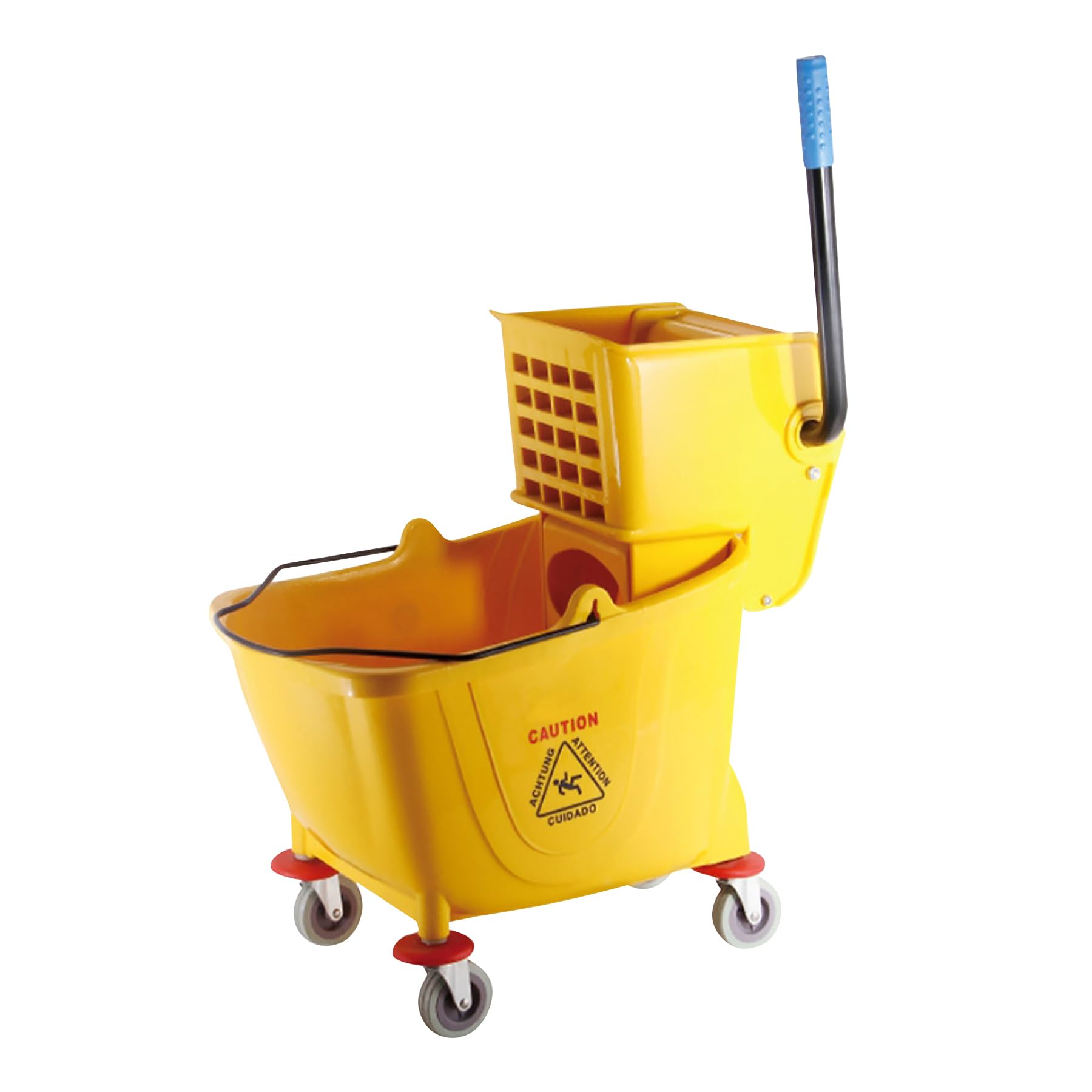 Cubo de fregona con escurridor sobre ruedas, plástico resistente de 32 litros, sistema de fregona giratoria, 4 ruedas giratorias, cubo de limpieza de grado comercial para suelos duros, uso doméstico y