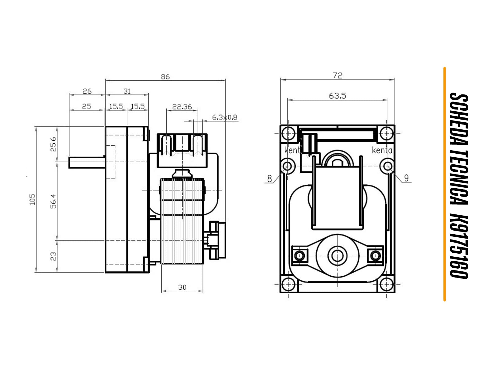eRicambi, Motoriduttore K9175160 Kenta Serie 917 per Stufe a Pellet, Velocità 2,5rpm, Pacco Lamellare 30mm, Ø Albero 8,5mm, Senso di Rotazione Oraria, Spianatura Singola, PUROS