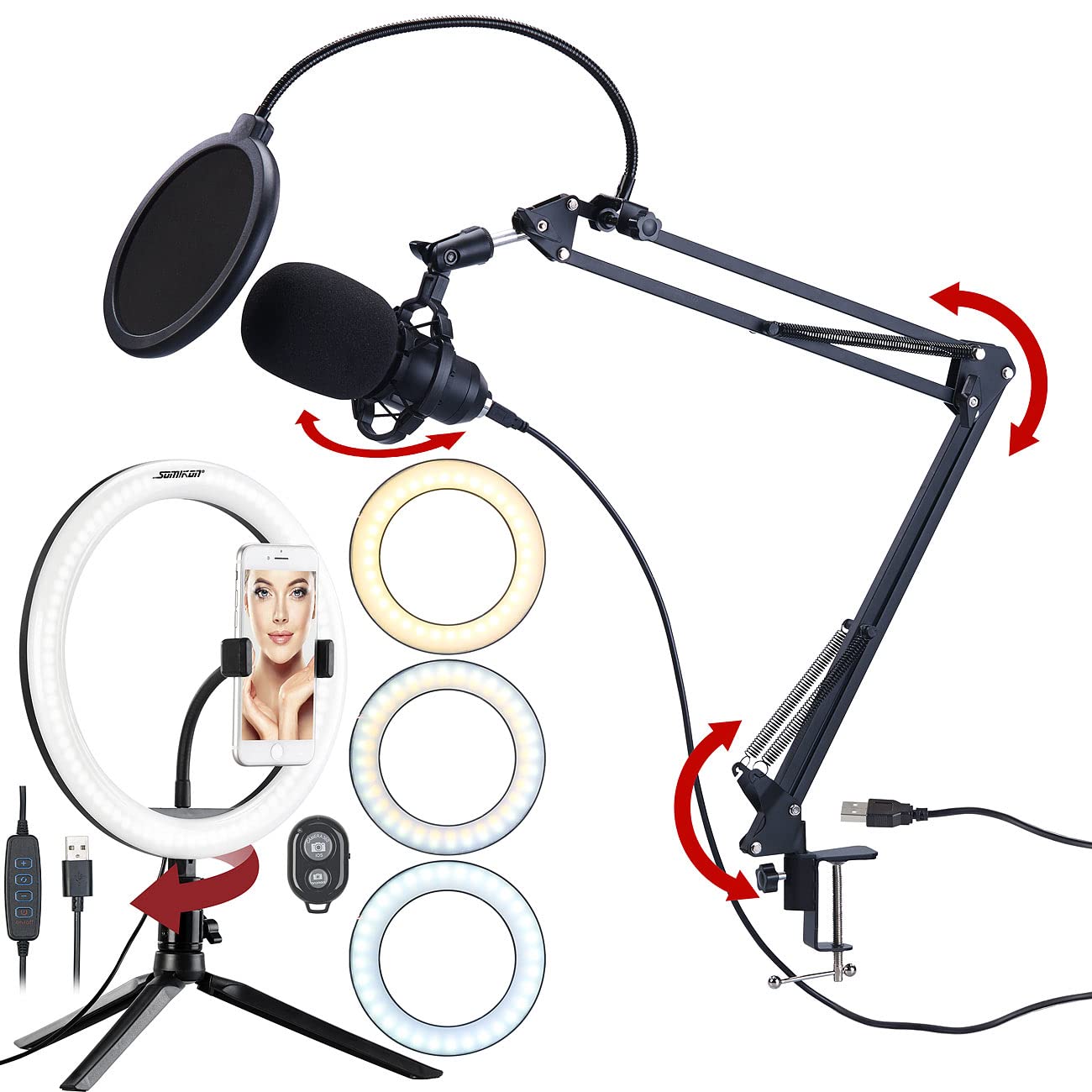 Microphone à condensateur professionnel avec filtre anti-pop et anneau LED [auvisio]