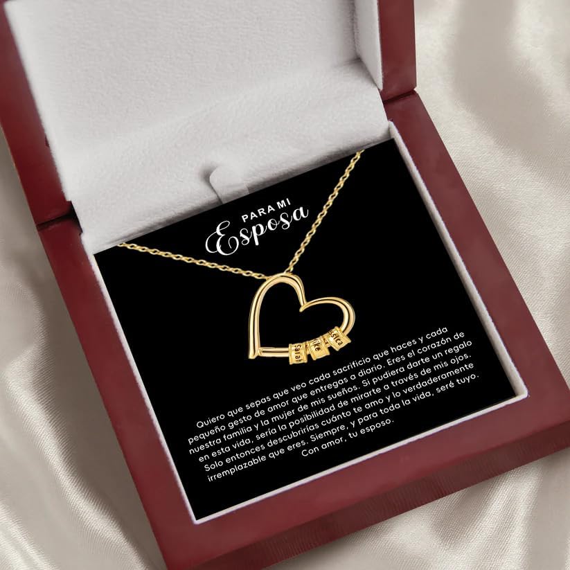 personalized necklace for wife shown in gift box with message card