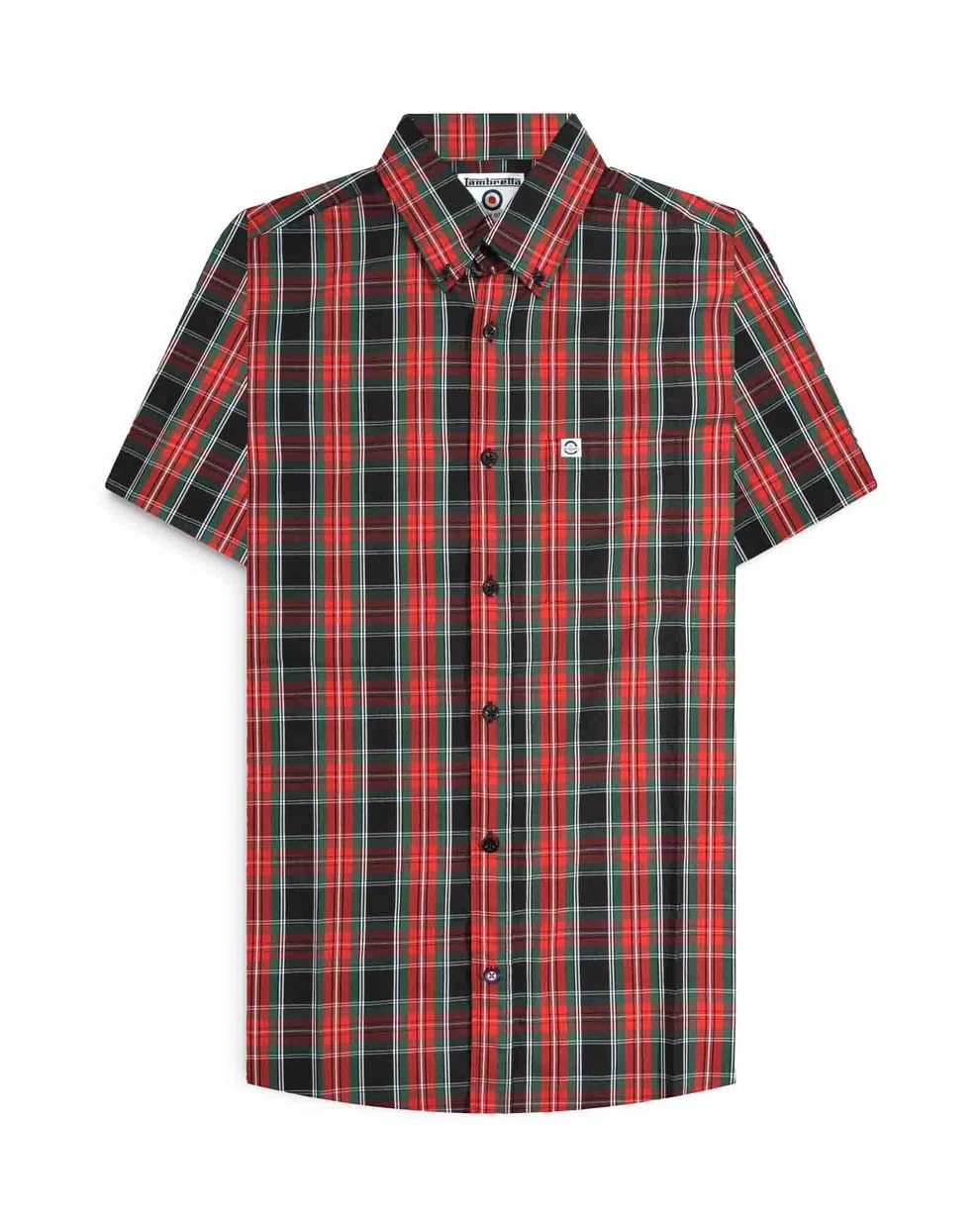 Lambretta Mens Checked Short Sleeved Button Down Shirts (UK, Alpha, 3XL, Regular, Regular, Black/Red/Green)